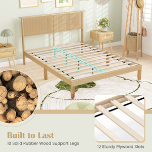 Twin/Full/Queen Size Bed Frame with Rattan Headboard-Queen Size view 7