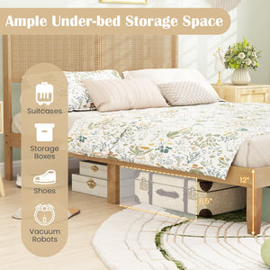 Twin/Full/Queen Size Bed Frame with Rattan Headboard-Queen Size view 8