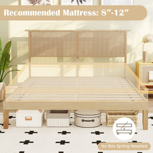 Twin/Full/Queen Size Bed Frame with Rattan Headboard-Queen Size view 9