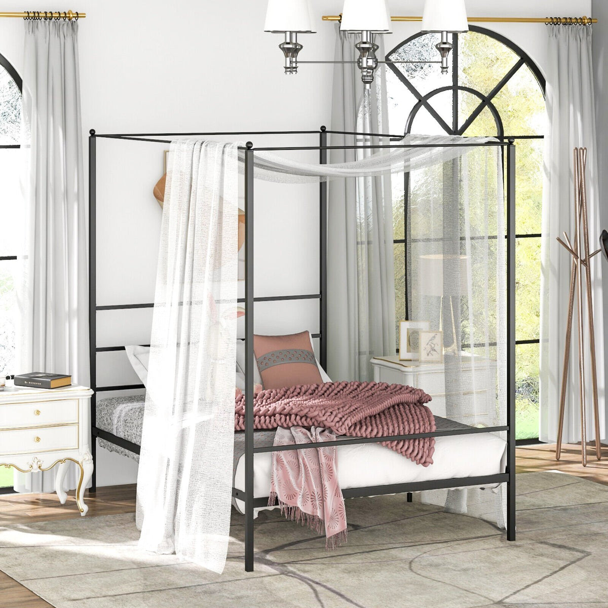 Twin/Full/Queen Size Metal Canopy Bed Frame with Slat Support-Full Size view 2