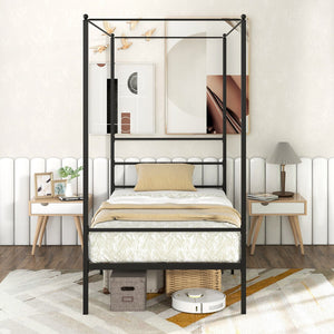 Twin/Full/Queen Size Metal Canopy Bed Frame with Slat Support-Twin Size view 3