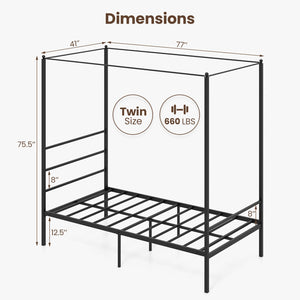 Twin/Full/Queen Size Metal Canopy Bed Frame with Slat Support-Twin Size view 4
