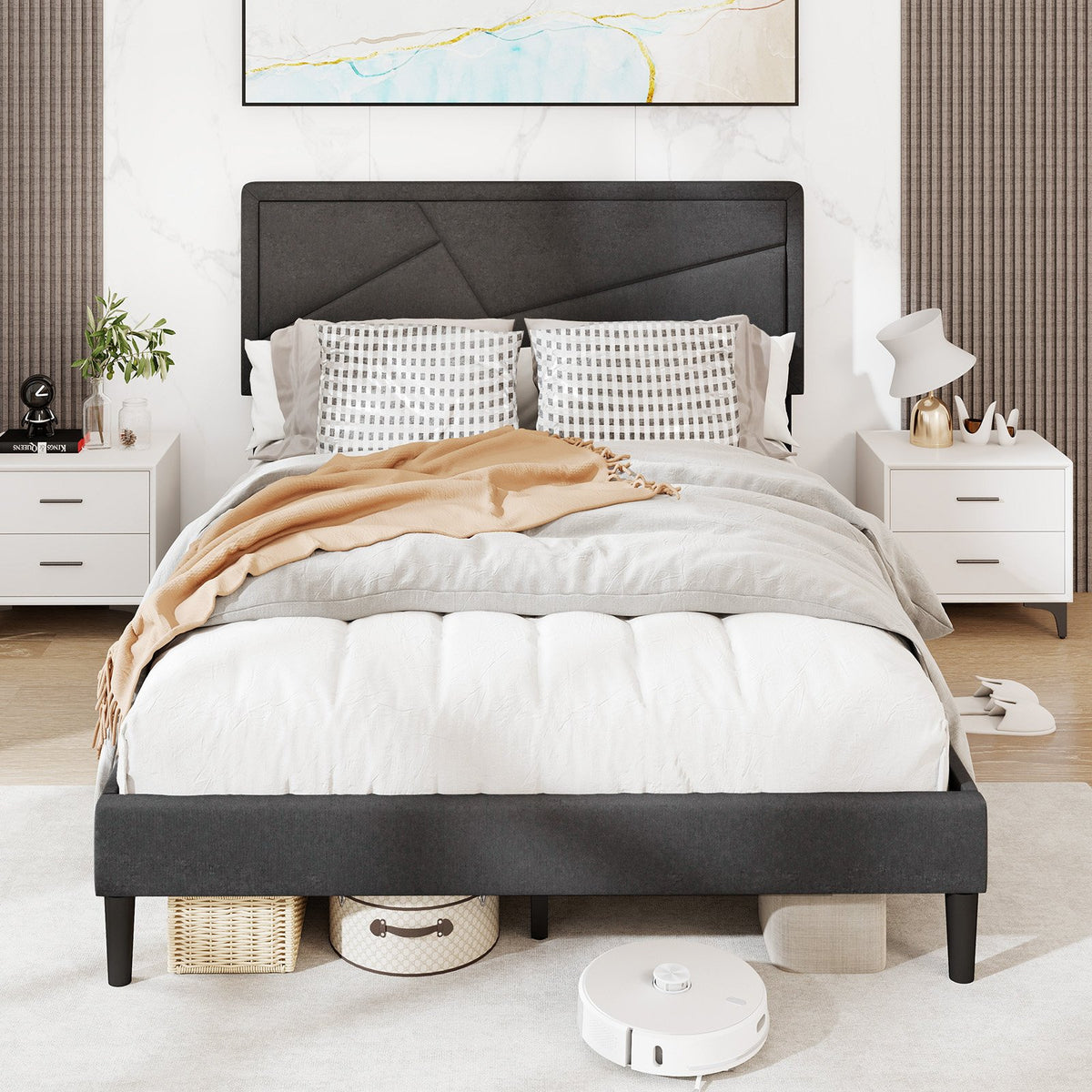 Twin/Full/Queen Size Upholstered Platform Bed Frame with High Headboard-Full Size view 2