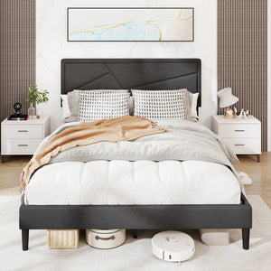 Twin/Full/Queen Size Upholstered Platform Bed Frame with High Headboard-Queen Size view 2