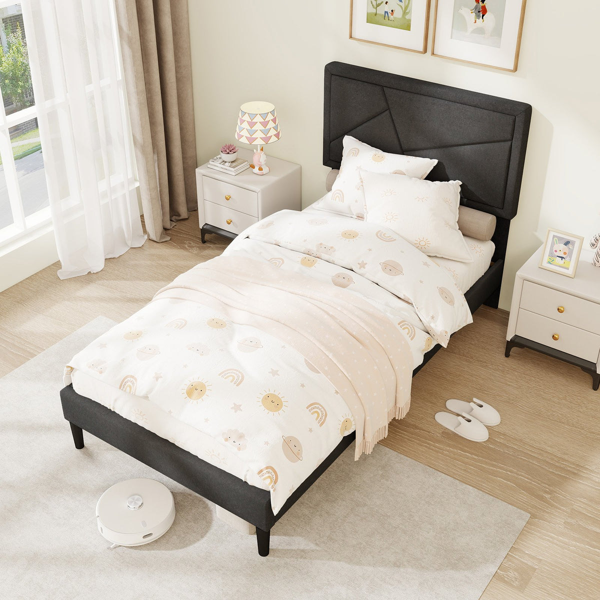 Twin/Full/Queen Size Upholstered Platform Bed Frame with High Headboard-Twin view 2