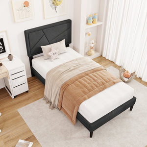 Twin/Full/Queen Size Upholstered Platform Bed Frame with High Headboard-Twin view 3