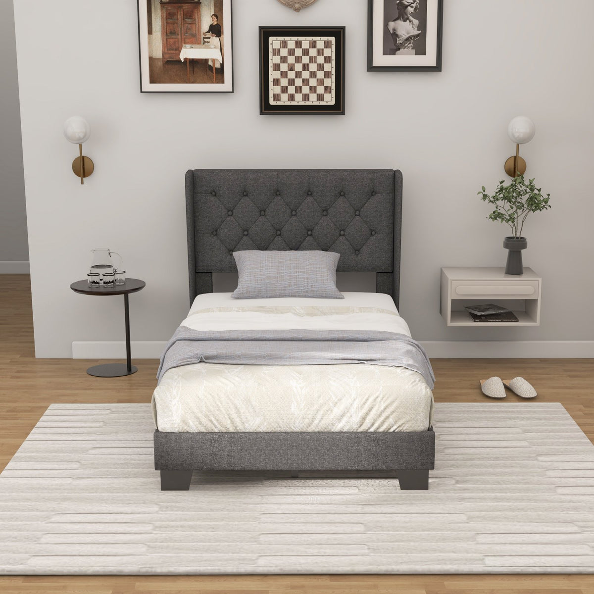 Twin/Full/Queen Size Upholstered Platform Bed with Button Tufted Headboard-Twin Size view 2