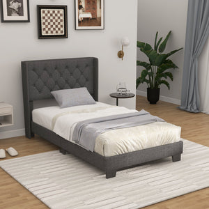 Twin/Full/Queen Size Upholstered Platform Bed with Button Tufted Headboard-Twin Size view 3