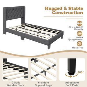 Twin/Full/Queen Size Upholstered Platform Bed with Button Tufted Headboard-Twin Size view 7