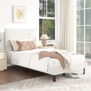 Twin/Full/Queen Size Velvet Bed Frame Upholstered Platform Bed with Chevron Headboard Beige-Twin view 2