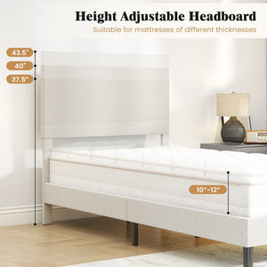 Twin/Full/Queen Size Velvet Bed Frame Upholstered Platform Bed with Chevron Headboard Beige-Twin view 9