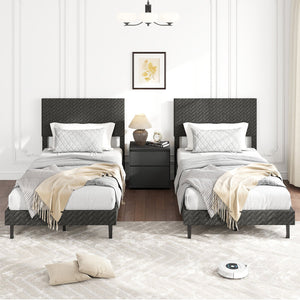 Twin/Full/Queen Size Velvet Bed Frame Upholstered Platform Bed with Chevron Headboard Gray-Twin view 3