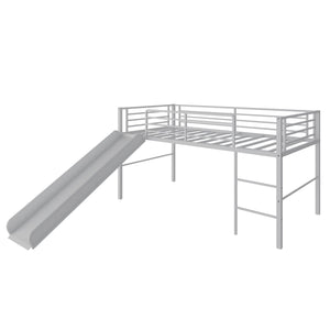 Twin Metal Loft Bed with Slide with Safety Guardrails and Built-in Ladder-Silver view 4