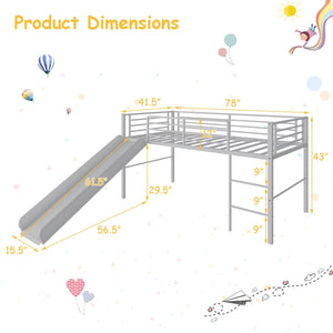Twin Metal Loft Bed with Slide with Safety Guardrails and Built-in Ladder-Silver view 5