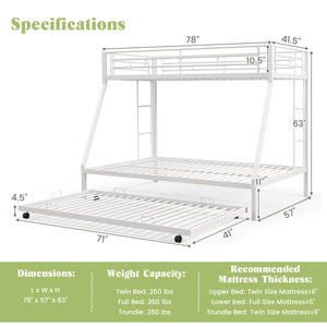 Twin Over Full Bunk Bed Frame with Trundle for Guest Room-White view 4
