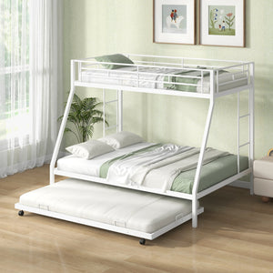 Twin Over Full Bunk Bed Frame with Trundle for Guest Room-White view 5