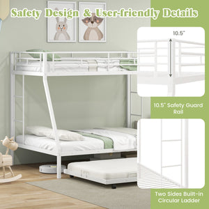 Twin Over Full Bunk Bed Frame with Trundle for Guest Room-White view 7