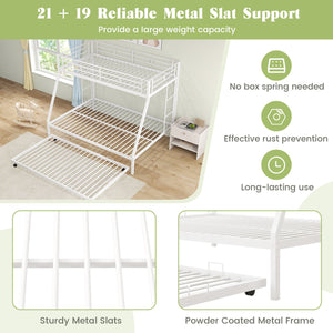 Twin Over Full Bunk Bed Frame with Trundle for Guest Room-White view 8