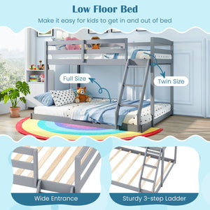 Twin Over Full Bunk Bed Low Floor Bunk Bed Frame-Gray view 9