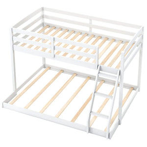 Twin Over Full Bunk Bed Low Floor Bunk Bed Frame-White