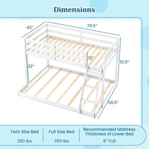 Twin Over Full Bunk Bed Low Floor Bunk Bed Frame-White view 4