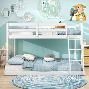 Twin Over Full Bunk Bed Low Floor Bunk Bed Frame-White view 5