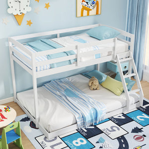 Twin Over Full Bunk Bed Low Floor Bunk Bed Frame-White view 6