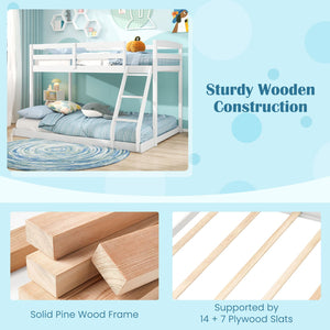 Twin Over Full Bunk Bed Low Floor Bunk Bed Frame-White view 7