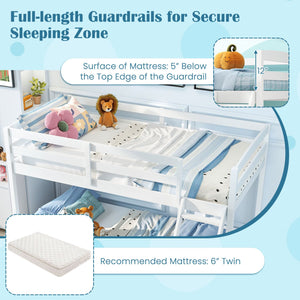 Twin Over Full Bunk Bed Low Floor Bunk Bed Frame-White view 8