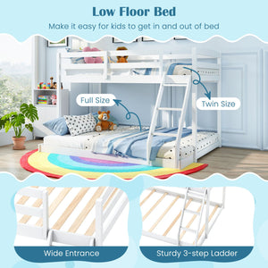 Twin Over Full Bunk Bed Low Floor Bunk Bed Frame-White view 9