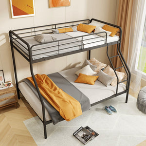 Twin Over Full Bunk Bed with Ladder and Full-length Guardrails-Black view 3
