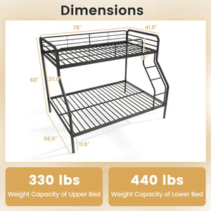Twin Over Full Bunk Bed with Ladder and Full-length Guardrails-Black view 4