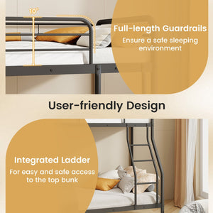 Twin Over Full Bunk Bed with Ladder and Full-length Guardrails-Black view 8