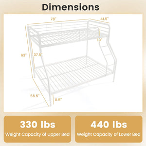 Twin Over Full Bunk Bed with Ladder and Full-length Guardrails-White view 4