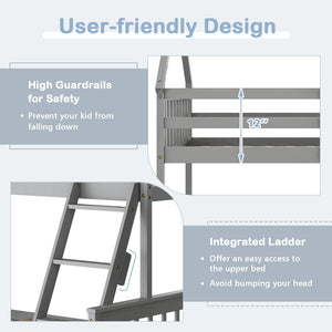 Twin Over Full House Bunk Bed with Ladder and Guardrails-Gray view 8