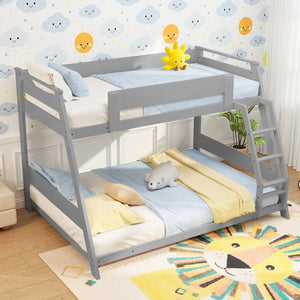 Twin Over Full Low Bunk Bed with Reversible Ladder-Gray view 3
