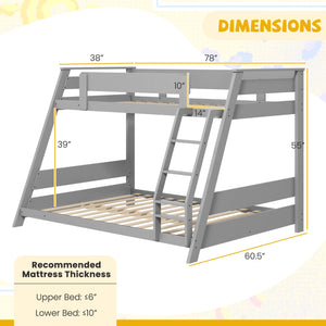 Twin Over Full Low Bunk Bed with Reversible Ladder-Gray view 4