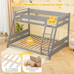 Twin Over Full Low Bunk Bed with Reversible Ladder-Gray view 7