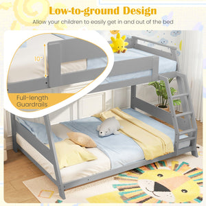 Twin Over Full Low Bunk Bed with Reversible Ladder-Gray view 9