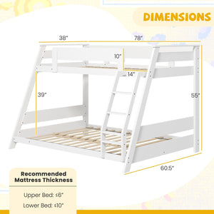 Twin Over Full Low Bunk Bed with Reversible Ladder-White view 4