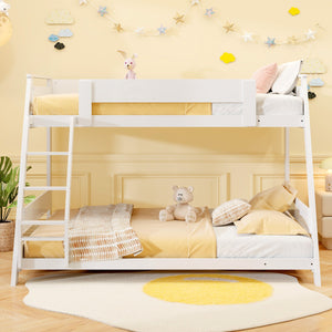 Twin Over Full Low Bunk Bed with Reversible Ladder-White view 5