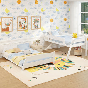 Twin Over Full Low Bunk Bed with Reversible Ladder-White view 6