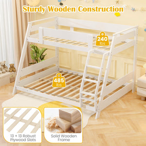 Twin Over Full Low Bunk Bed with Reversible Ladder-White view 7