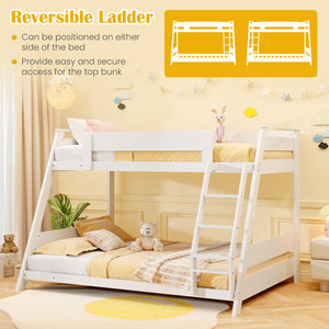Twin Over Full Low Bunk Bed with Reversible Ladder-White view 8