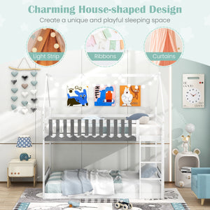 Twin Over Twin Bunk Bed with Fence and Ladder for Kids-White view 6