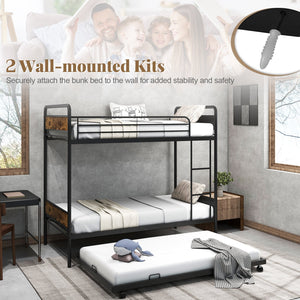Twin Over Twin Bunk Bed with Trundle with Ladder and Full-length Guardrails-Black view 6