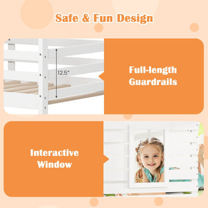 Twin over Twin House Bunk Bed with Roof and Full-length Guardrails-White view 7