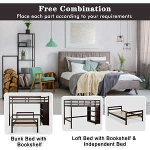 Twin Over Twin Loft Bunk Bed with Bookcase-Espresso view 8