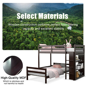 Twin Over Twin Loft Bunk Bed with Bookcase-Espresso view 9