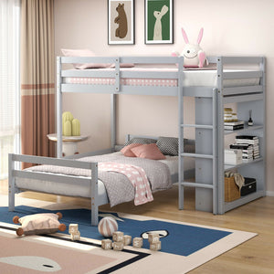 Twin Over Twin Loft Bunk Bed with Bookcase-Gray view 2